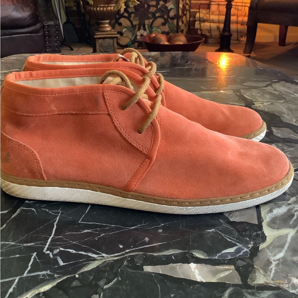 Fred Perry Claxton mens mango coral suede Chukka boots size 9